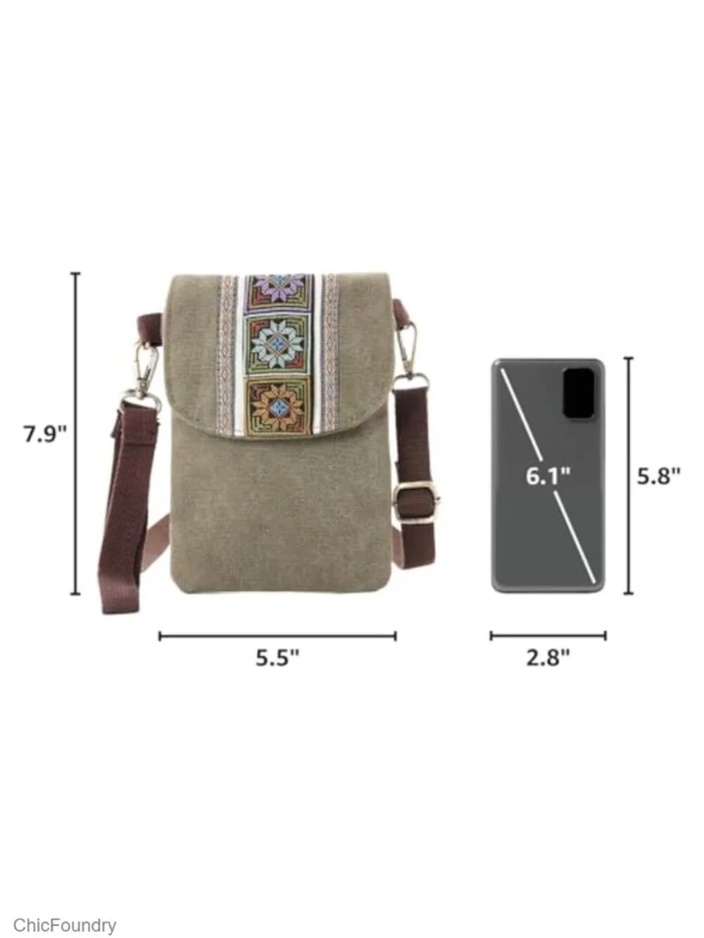 Canvas Embroidered Flip Crossbody Cell Phone Pouch Wristlet Wallet